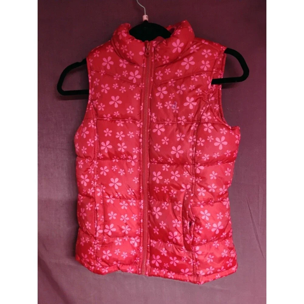 Old Navy Girls Puffy Vest Flowers Size X Large Red